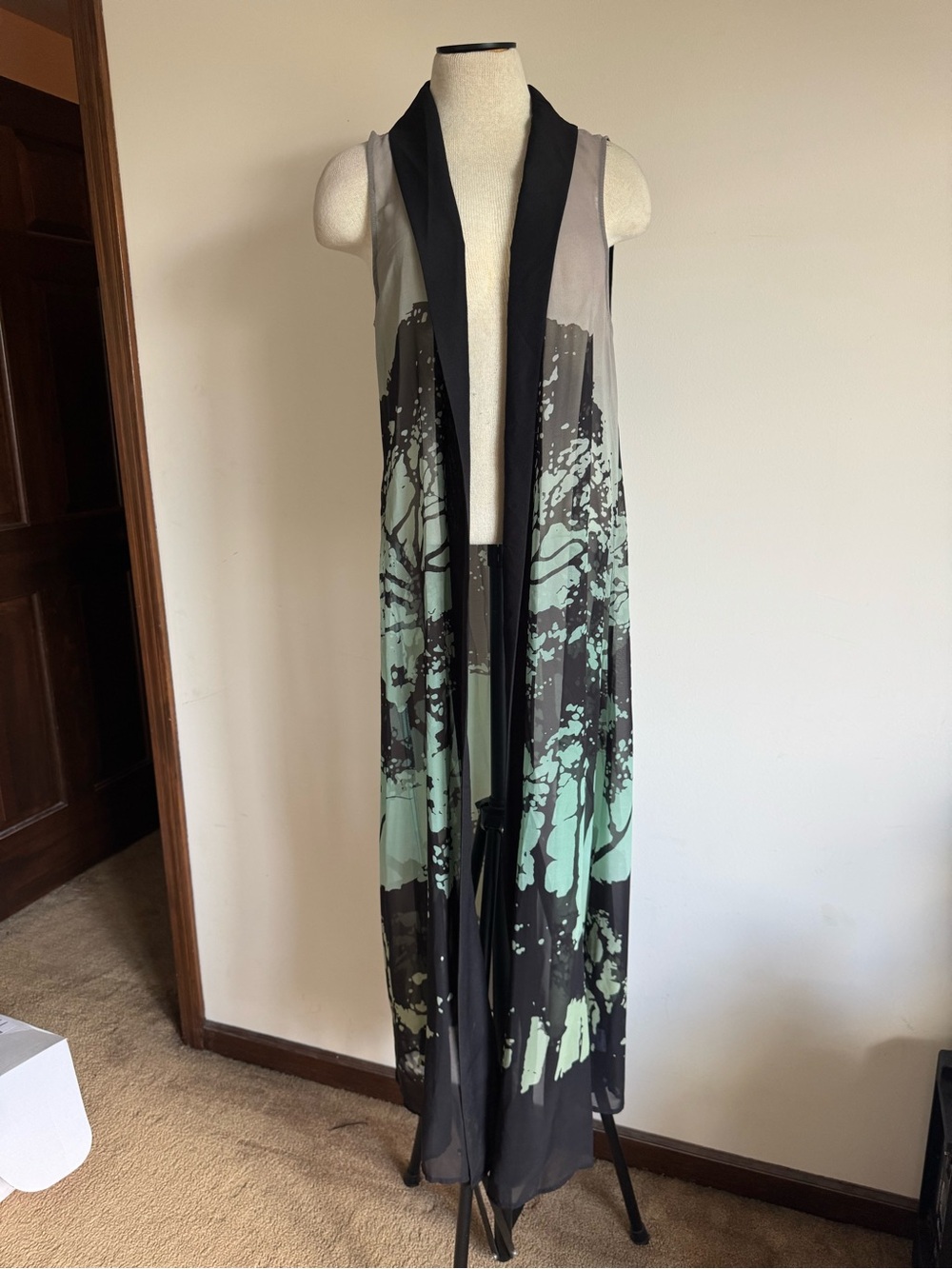Pins and Needles Navy Blue Green Trees Long Maxi Sleeveless Vest Medium NWOT